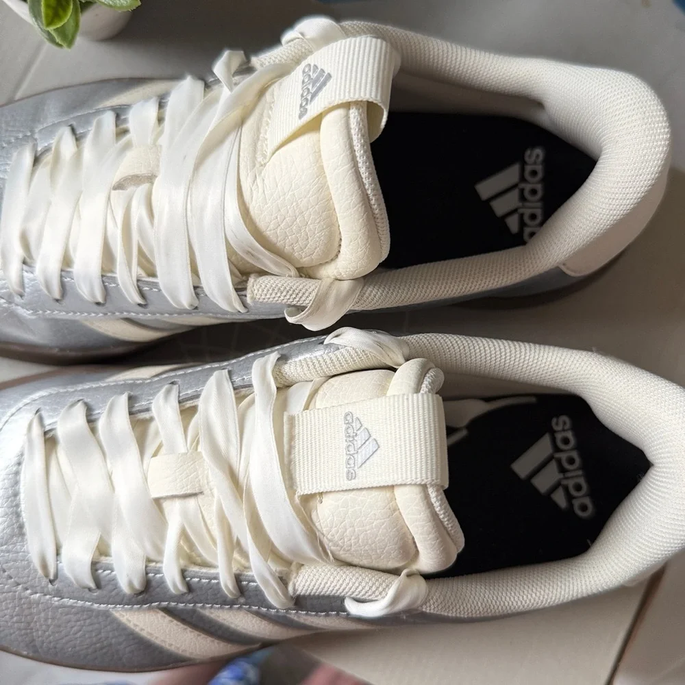 Adidas VL Court 3.0 Women's Shoes - Metallic Silver and White NEW in Box Size 8 - Picture 10 of 14